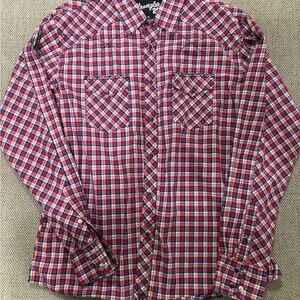 Wrangler Men's Red and Blue Checkered Shirt